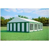 Ambitent Partyzelt 6x8 m STANDARD PLUS – PVC-Plane 500 g/m², flammhemmend, verzinkte Stahlrohre Ø38 mm, bis 96 Personen - Grün-Weiß