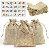 Merkloos Set mit 24 Jute-Adventskalenderbeuteln für Weihnachtsdekoration