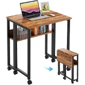 Merkloos Faltbarer Schreibtisch mit Rollen und Stauraum (80x50 cm, Braun)