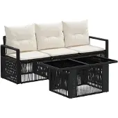 Syfax Gartensofa-set 4 stk. Schwarz und Cremeweiß Poly-Rattan