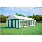 Ambitent Partyzelt 4x12 m PREMIUM – PVC-Plane 500 g/m², flammhemmend, Bodenrahmen + Dachverstrebungen, bis 110 Personen - Grün-Weiß