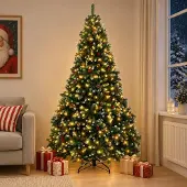 Syfax Künstlicher klappbarer Weihnachtsbaum 210 cm 300 LEDs