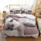 Trankielo – Bettwäsche-Set, 220x240 cm – Motiv: Katzen – Mikrofaser – 3-teilig – Unterstützt Tierliebhaber