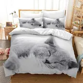 Trankielo – Bettwäsche-Set, 220x240 cm – Mikrofaser mit Katzenmotiv, bedruckt – 3-teilig, mit Reißverschluss