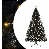vidaXL Künstlicher vorbeleuchteter Weihnachtsbaum Schwarz 210 cm PVC