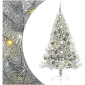 vidaXL Künstlicher vorbeleuchteter Weihnachtsbaum Silber 180 cm PET