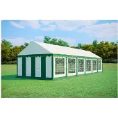 Ambitent Partyzelt 4x12 m STANDARD – PVC-Plane 500 g/m², flammhemmend, verzinkte Stahlrohre Ø38 mm, bis 110 Personen - Grün-Weiß