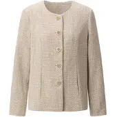 Witt Blusenblazer "Bouclé-Blazer Bouclé-Blazer mit Glanzgarn", Damen, Gr. 46, beige (ecru, grau, gemustert), Bouclé, , Basic, Rundhals, Blazer Blusenblazer