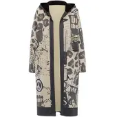HEINE Shirtjacke "Shirtjacke Shirtjacke mit Kapuze", Damen, Gr. 42, beige (sand, schwarz, bedruckt), Casual, Shirts Shirtjacke