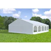 Ambitent Partyzelt 8x10 m MAX – PVC-Plane 550 g/m², flammhemmend, Stahlrohre Ø50 mm, Bodenrahmen + Verstrebungen, bis 160 Personen - Weiß
