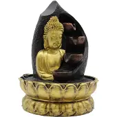 Ancient Wisdom Tischbrunnen – 30 cm – Mit goldener Buddha-Figur und Vasen