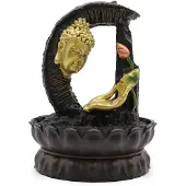 Ancient Wisdom Tischbrunnen – 30 cm – Goldener Buddha und Lotusblume