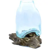 Ancient Wisdom Große Vase aus mundgeblasenem Glas – Terrariumgefäß aus Holz