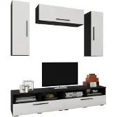 Haaus Kos V18 Wohnwand, 5-teilig, Schwarz/Weiß Hochglanz, MDF, 190 cm