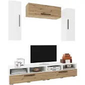 Haaus Kos V18 Wohnwand, 5-teilig, Weiß/Eiche Artisan, 190 cm