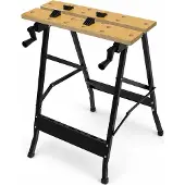 Relaxdays Werkbank klappbar, 4 Spannbacken, 100 kg, HxBxT: 76 x 56 x 62 cm, Stahl, Spanntisch Werkstatt, natur/schwarz