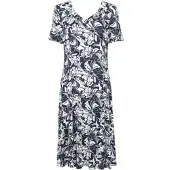 Witt Jerseykleid "Jersey-Kleid Jerseykleid in leicht ausgestellter Form", Damen, Gr. 54, N-Gr, blau (marine, ecru, bedruckt), Elegant, eckiger Ausschnitt, Kleider Jerseykleid