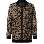 HEINE Strickjacke "Strickjacke Strickjacke mit Animal-Dessin", Damen, Gr. 50, braun (camel, schwarz, gemustert), Jacquard, , Casual, Rundhals, Strickjacken Strickjacke