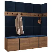 Mirjan 24 Garderoben-Set Orion II, Garderobe mit Sitzbank mit 19 x Wandpanel 42x42 (Farbe: Nuss Warmia, Polo 891)