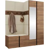 Mirjan 24 Garderoben-Set Orion XII, Garderobe mit Sitzbank mit 11 x Wandpanel 42x42 (Farbe: Nuss Warmia, Polo 872)