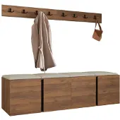 Mirjan 24 Garderoben-Set Orion VII, Garderobe mit Sitzbank mit 4 x Wandpanel 42x42 (Farbe: Nuss Warmia, Polo 872)