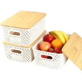 Merkloos Stapelbare Aufbewahrungsbox mit Bambusdeckel, 5 Liter