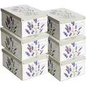 OEM 6 Aufbewahrungsboxen mit Deckel, Karton, 39x50x24 cm, Punkte-Design