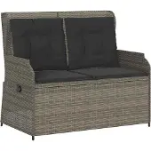 Super Merchant Gartenbank Verstellbar mit Kissen Grau Poly Rattan