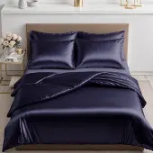 Merkloos Bettwäsche-Set aus Satin, 155 x 220 cm, Dunkelblau