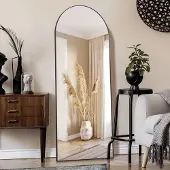Merkloos Standspiegel Ganzkörperspiegel Passspiegel - 161 x 52 cm - Gebogene Oberkante - Schwarz - Für Schlafzimmer und Flur