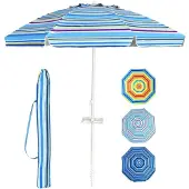 RELAX4LIFE Sonnenschirm Strand Ø220cm Hellblau 30° knickbar mit Getränkehalter & Schutzhülle
