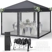 LEADZM Faltpavillon wasserdicht UV-Schutz 50+ höhenverstellbar mit Moskitonetzen 3x3m Anthrazit 4 Seitenteile