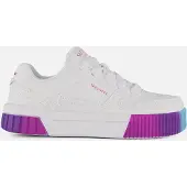 SKECHERS Sneaker "JADE-SOFT GLOW", Mädchen, Gr. 31, Textil, weiß (weiß, blau), Lederimitat, kontrastfarbene Details, Schuhe Sneaker, Schnürschuh mit Regenbogenlaufsohle, Größenschablone zum Download