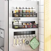 LTPRTZ Magnetischer Kräuteregal – Kühlschrank-Organizer – Küchenaufbewahrung – Stark magnetisches Design – 3-teilig – Schwarz