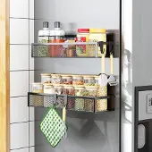 LTPRTZ Magnetischer Kräuteregal – Kühlschrank-Organizer – Küchenaufbewahrung – Mit verstellbaren Haken – 2 Stück – Schwarz