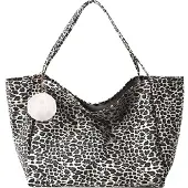 XFSRG Große Leopardentasche Canvas Umhängetasche Damen mit Pompon Anhänger 41×22