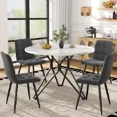 Novavision 5-teiliges Esstisch-Set rund 100 cm, Schwarz/Grau, Marmor-Optik