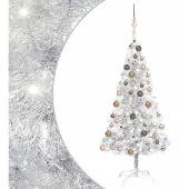 Syfax Künstlicher Weihnachtsbaum Beleuchtung & Kugeln Silber 120 cm