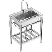 OEM Freistehende Edelstahl-Spüle mit Wasserhahn, 70x50x86 cm