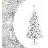 Syfax Künstlicher Weihnachtsbaum Beleuchtung & Kugeln Silber 120 cm