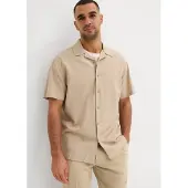 Bonprix Kurzarmhemd Lockerer Loose Fit, Reverskragen, aus Leinen-Mix, Kurzarm-Design