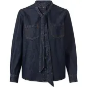 HEINE Jeansbluse "Jeansbluse Schluppenbluse mit abnehmbarer Schluppe", Damen, Gr. 40, blau (dunkelblau), Denim/Jeans, , Modisch, Blusen Jeansbluse