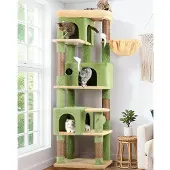 Merkloos Katzenbaum Kratzbaum Katzenkletterbaum - 168 cm - Drei Katzenhöhlen - Grün - Für Ecken und Wohnungen
