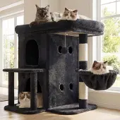 Merkloos Kratzbaum Katzenkratzbaum Katzenbaum - 65 cm - Sisal-Kratzsäule mit Katzenhöhle - Rauchgrau