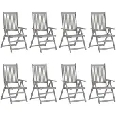 vidaXL Verstellbare Gartenstühle mit Auflagen 8 Stk. Grau Akazienholz
