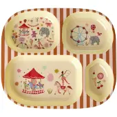 Rice - Melamine Kids 4 Room Plate with Fun Fair Print - Pink