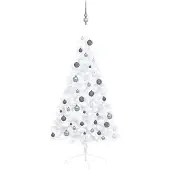 Syfax Künstlicher Halb-Weihnachtsbaum Beleuchtung Kugeln Weiß 120 cm