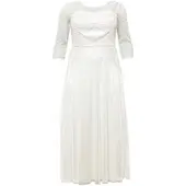 Sheego Maxikleid "Abendkleid Hochzeitskleid in Corsagen-Optik", Damen, Gr. 50, N-Gr, weiß (sanftes weiß), Elegant, Rundhals, Kleider Maxikleid, mit weit ausgestelltem Rockteil