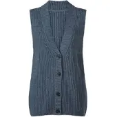 Witt Strickweste "Strickweste Strickweste mit Knöpfen in Holzoptik", Damen, Gr. 40, rauchblau, Modisch, V-Ausschnitt, Westen Strickweste