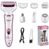 Kemei Elektrischer Rasierer Damen 4-in-1 Wiederaufladbarer Bikini Trimmer Rosa